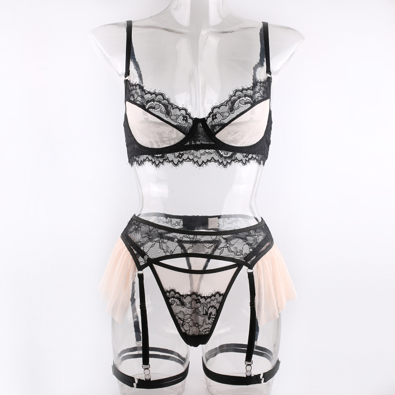HKRXEC Lace Bow Bralette and Garter Lingerie Set