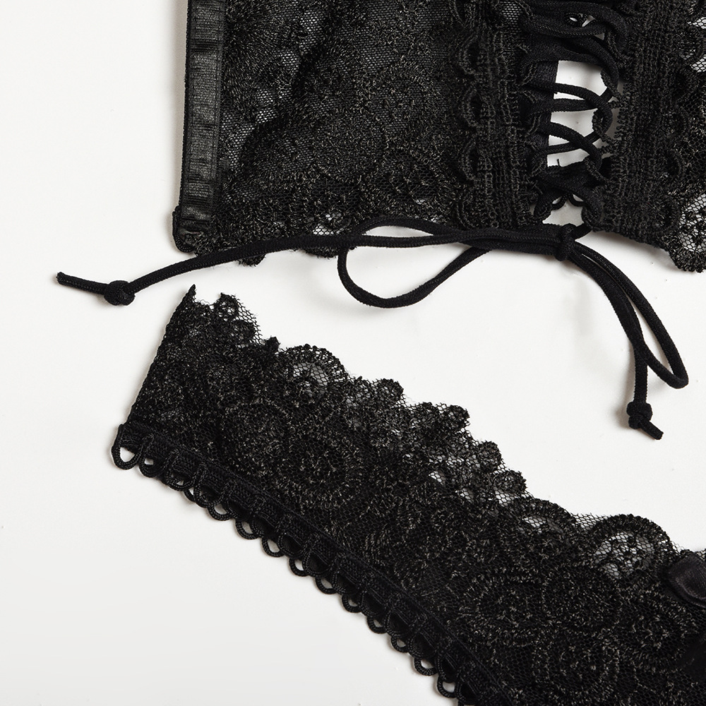 HKRXEC Black Lace Corset Garter Lingerie Set