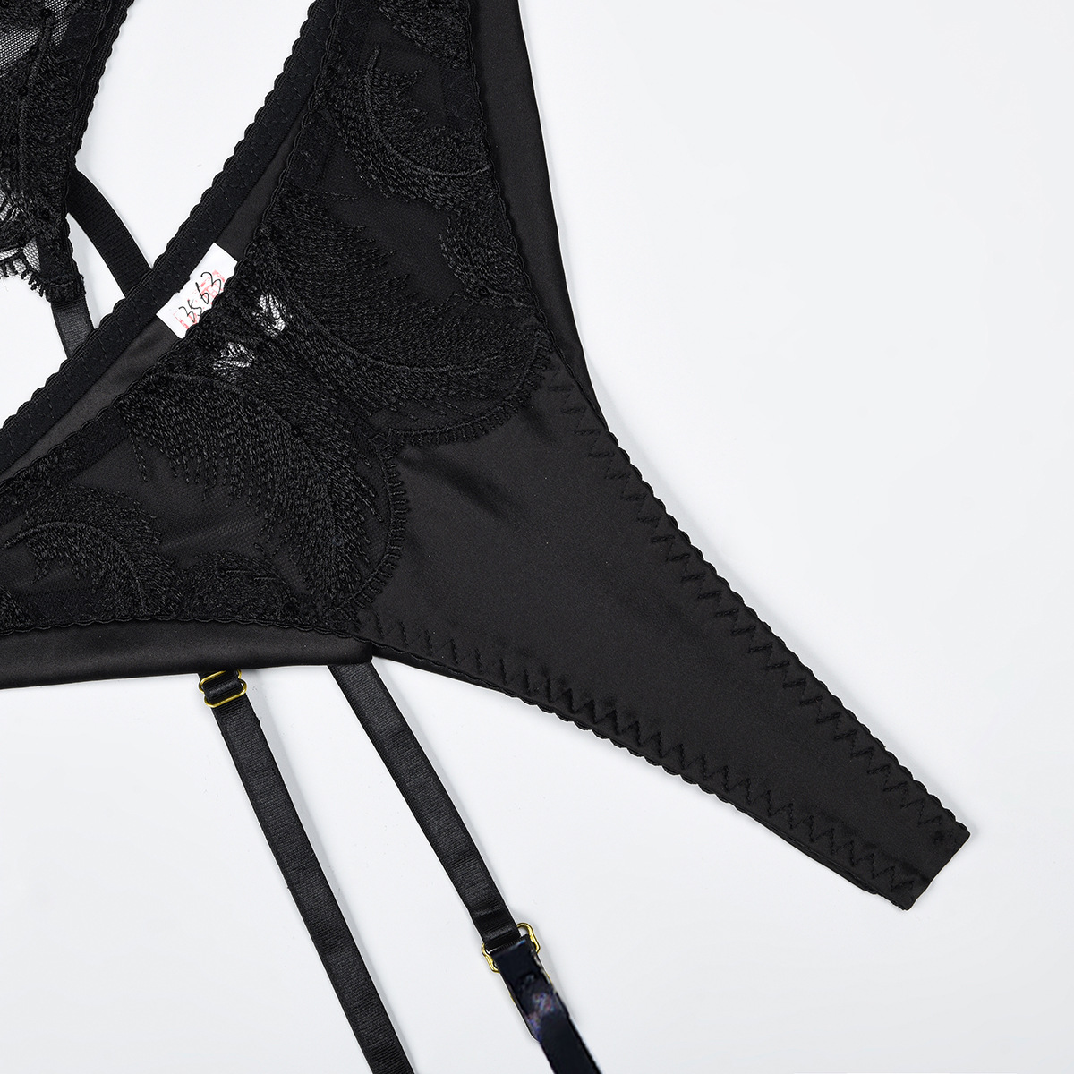 HKRXEC Strappy Cutout Garter Lingerie Set in Black