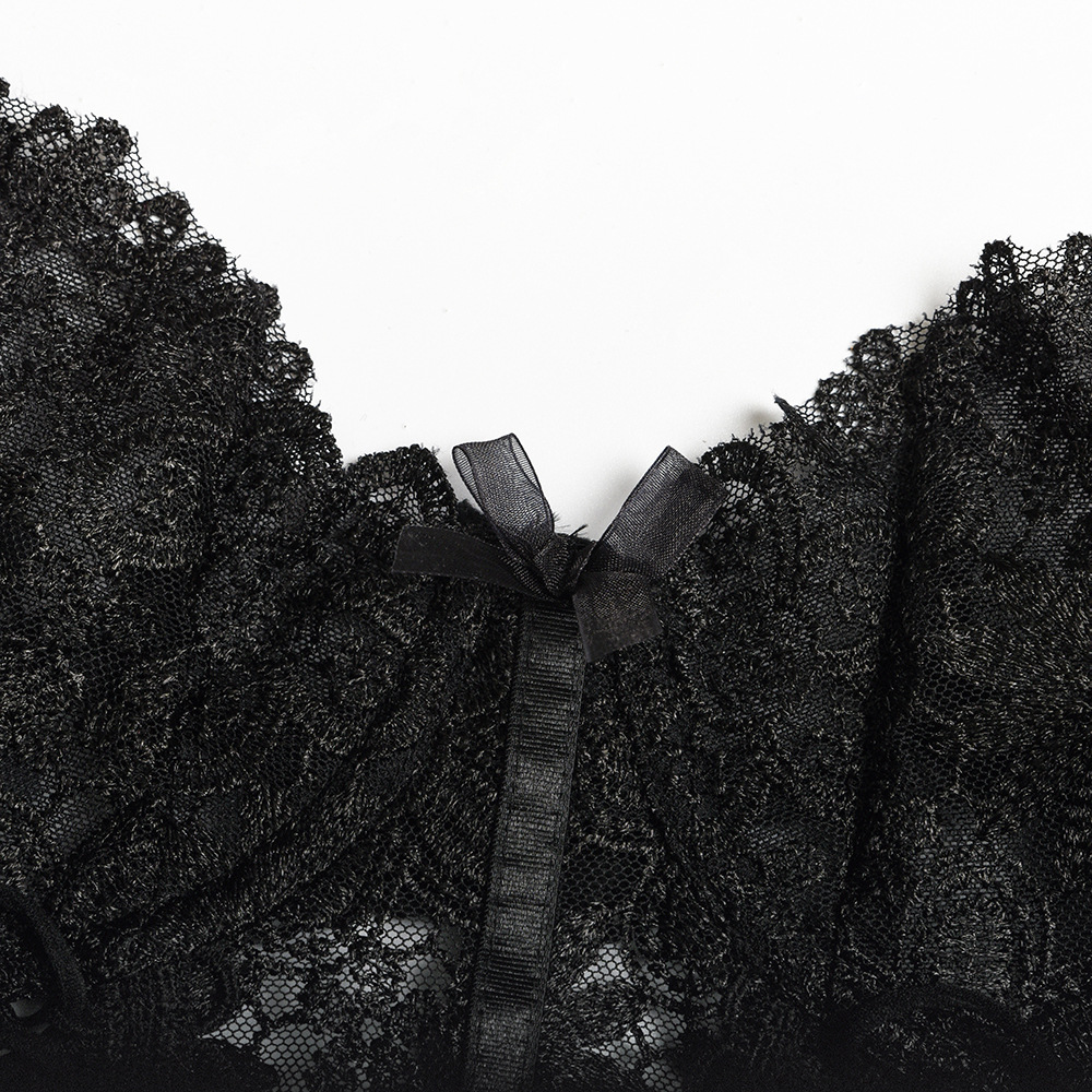 HKRXEC Black Lace Corset Garter Lingerie Set