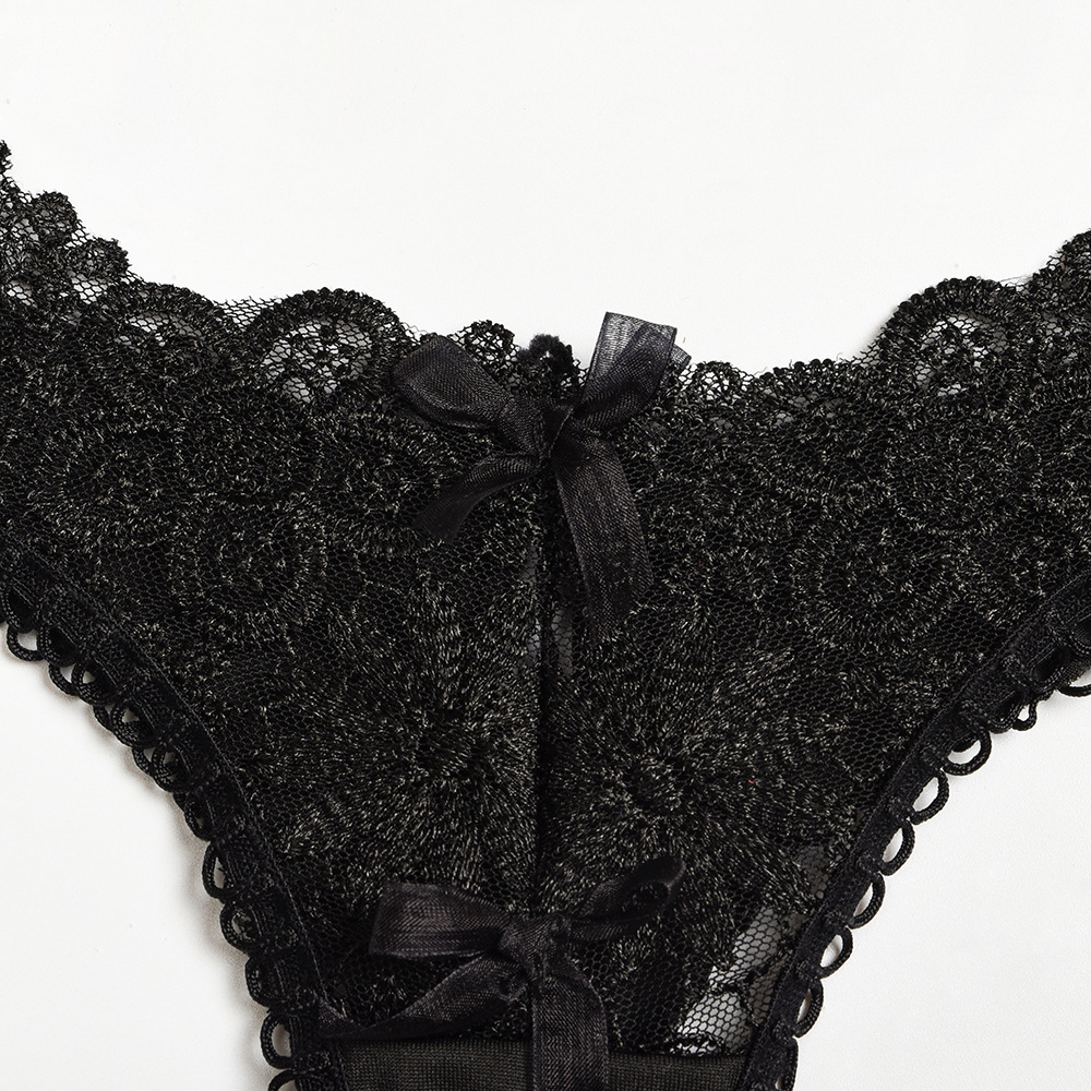 HKRXEC Black Lace Corset Garter Lingerie Set