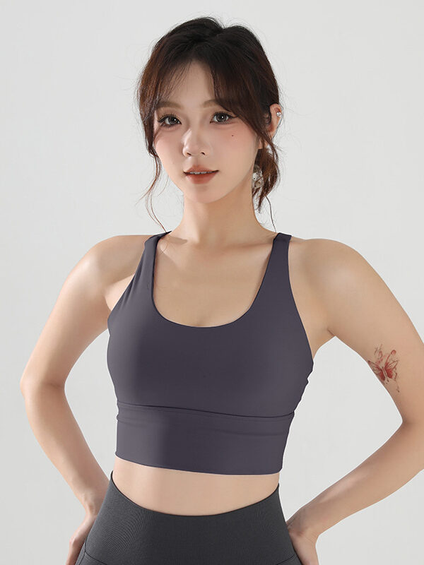 Longline Sports Bra Crop Top in Purple Grey