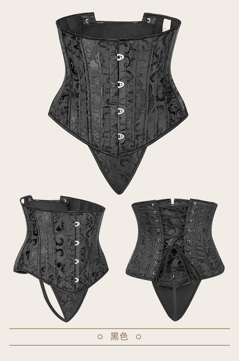 HKRXEC Black Brocade Underbust Corset Top