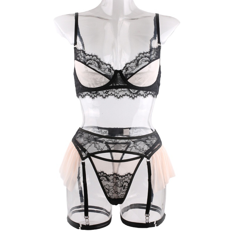 HKRXEC Lace Bow Bralette and Garter Lingerie Set