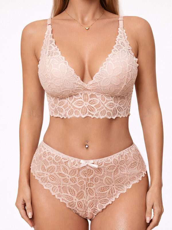 Lace Bralette and Brief Lingerie Set in Pink