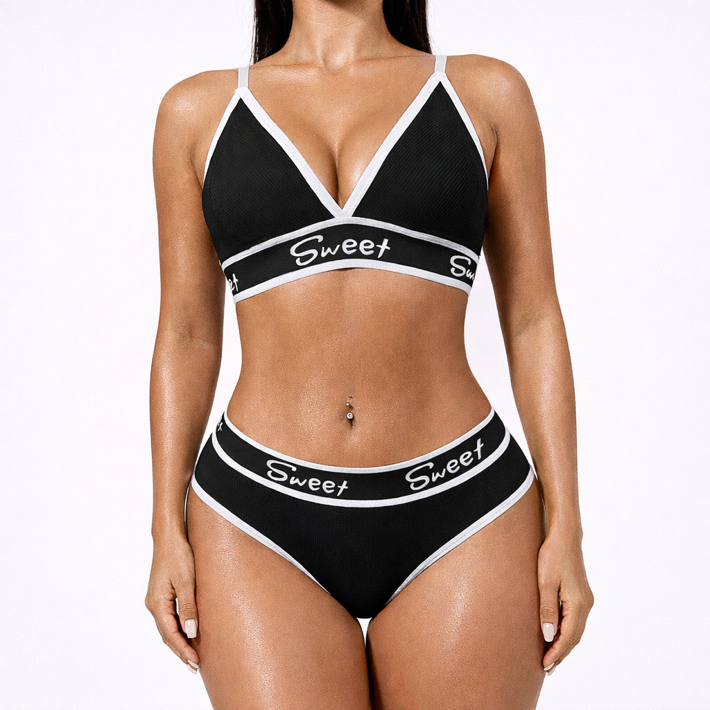 HKRXEC Contrast-Trim Triangle Bra and Brief Set