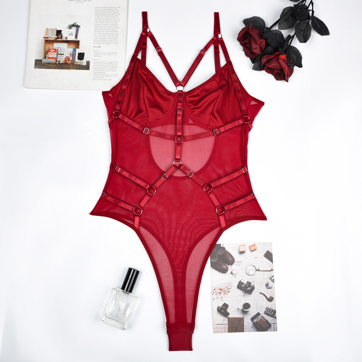 HKRXEC Strappy Sculpting Bodysuit in Red