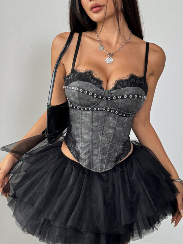 Strapless Corset Tulle Mini Dress in Black