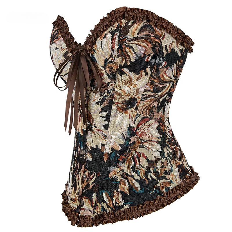 HKRXEC Floral Corset Bustier Top in Cream