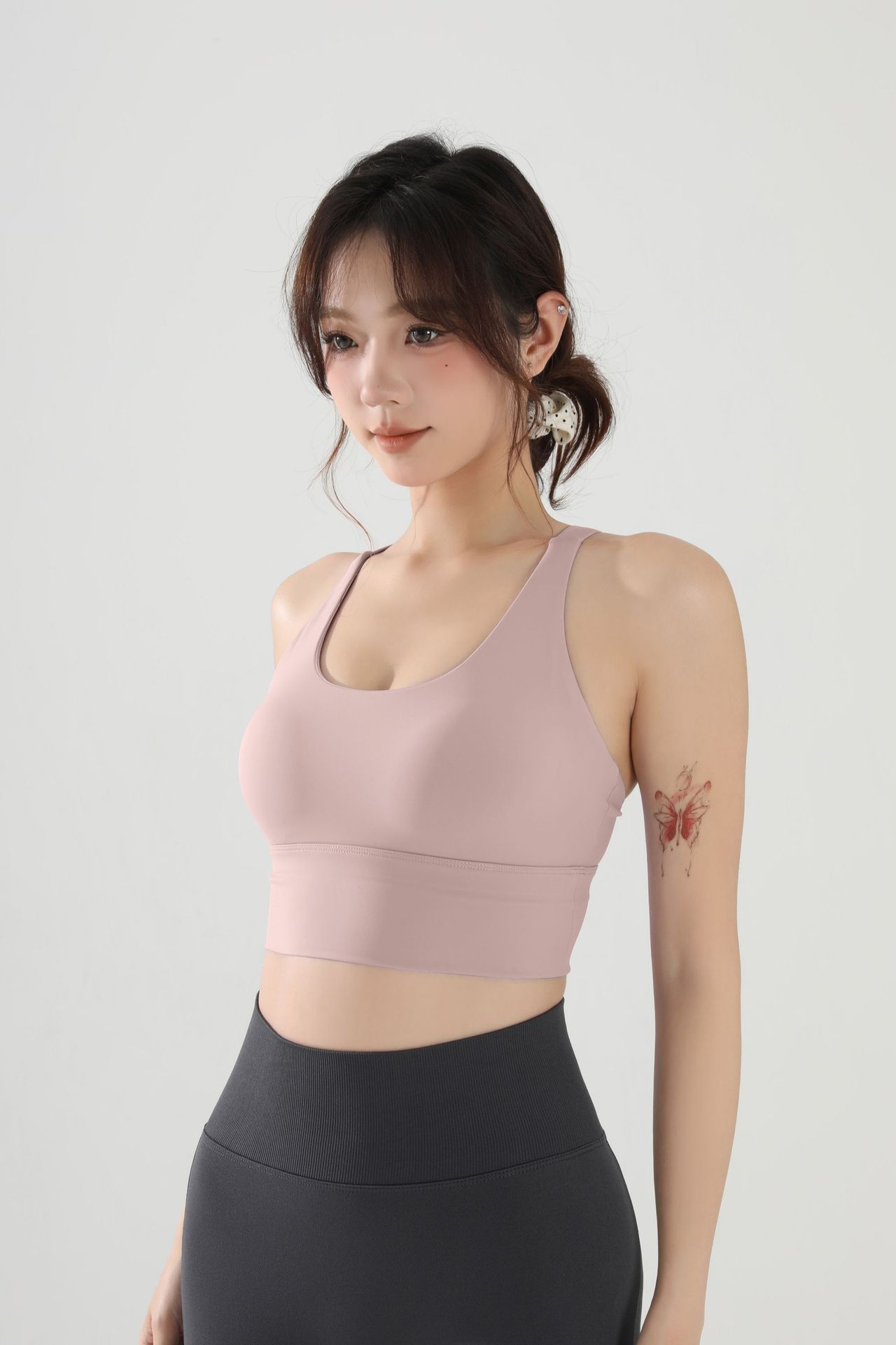 HKRXEC Longline Sports Bra Crop Top in Purple Grey