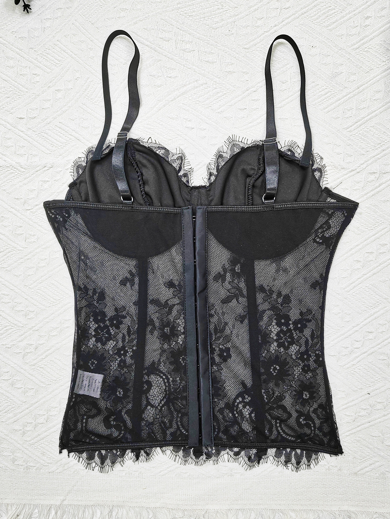 HKRXEC Lace Corset Peplum Bustier Top in Black