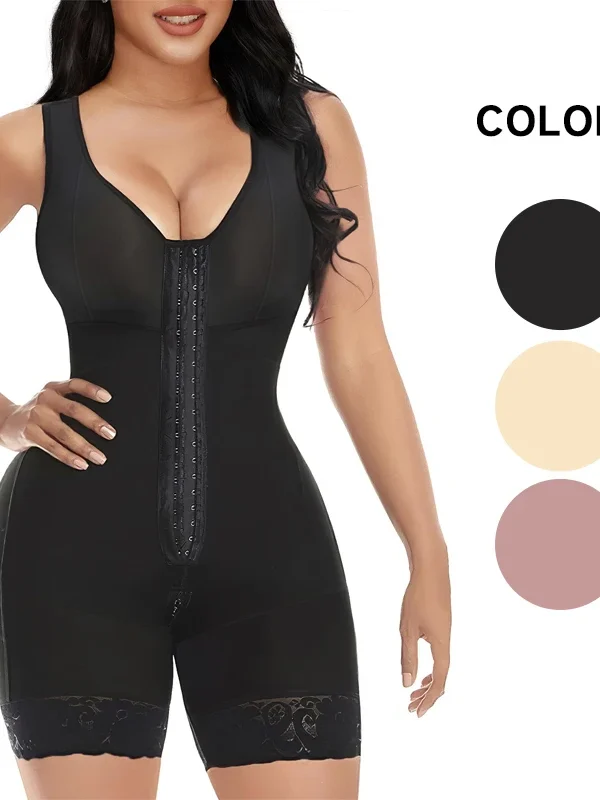 Zip-Front Mid-Thigh Tummy Control Shaping Bodysuit
