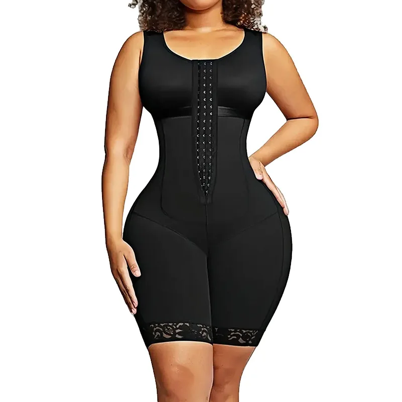 HKRXEC Zip-Front Mid-Thigh Full-Body Shaping Bodysuit