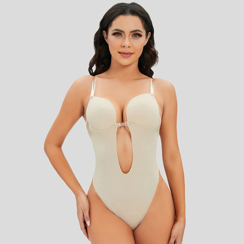 HKRXEC Seamless Deep-V Cutout Shaping Bodysuit