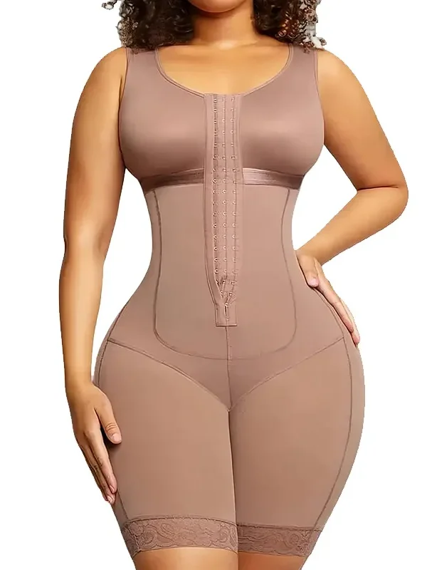 Zip-Front Mid-Thigh Full-Body Shaping Bodysuit