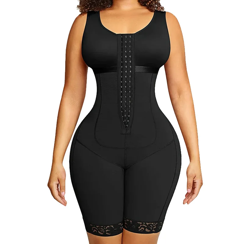 HKRXEC Zip-Front Mid-Thigh Full-Body Shaping Bodysuit