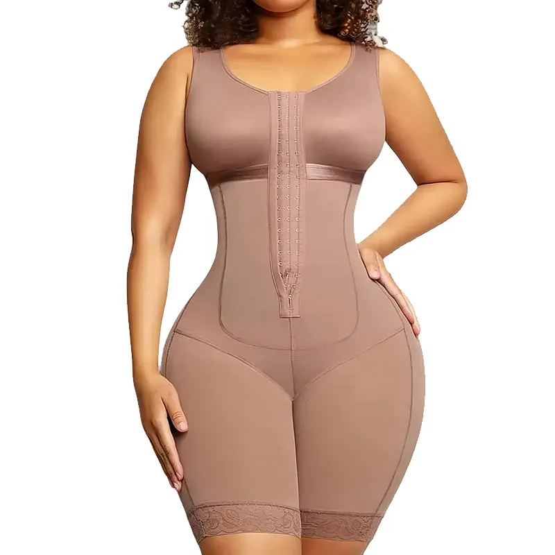 HKRXEC Zip-Front Mid-Thigh Full-Body Shaping Bodysuit