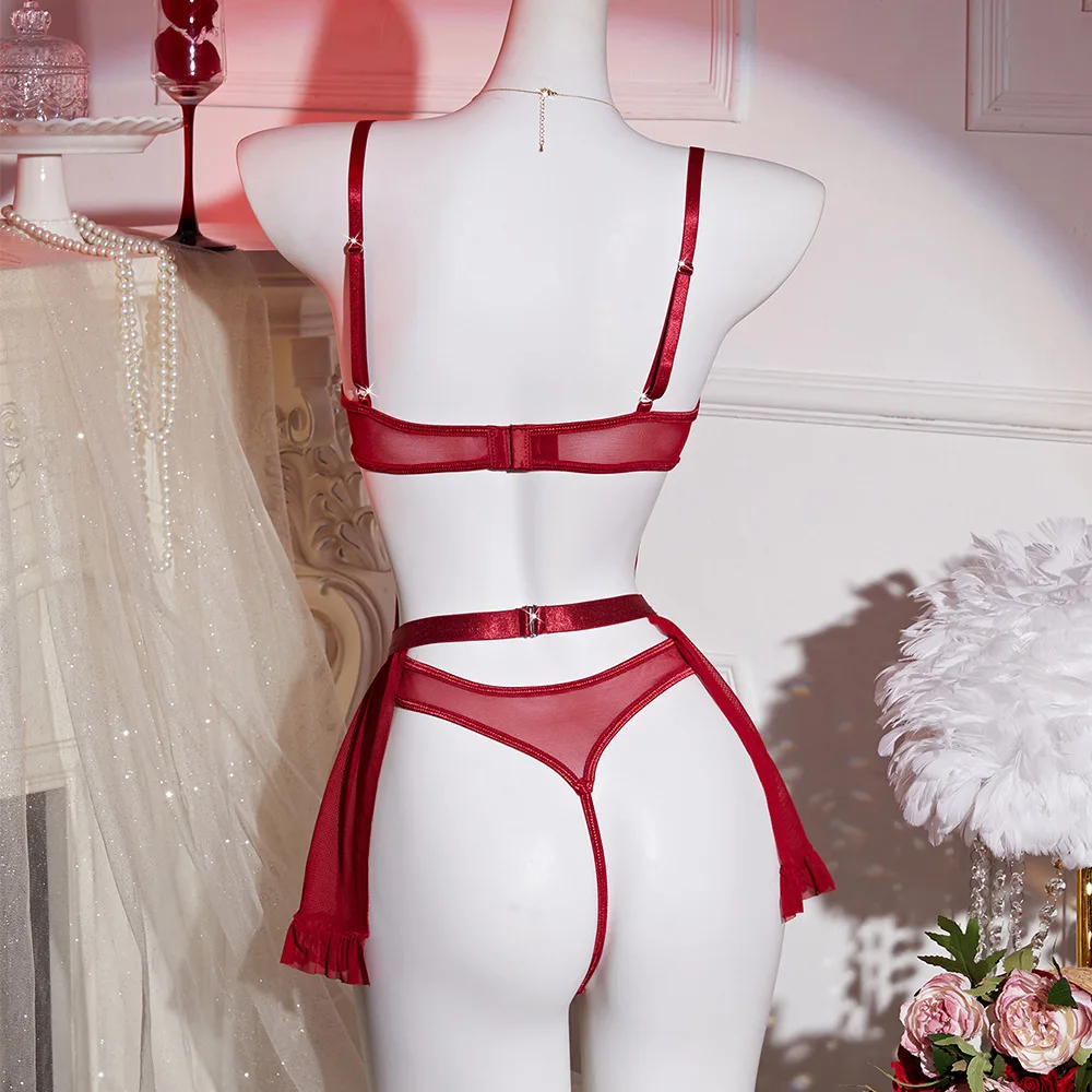 HKRXEC Red Lace Corset Garter Lingerie Set