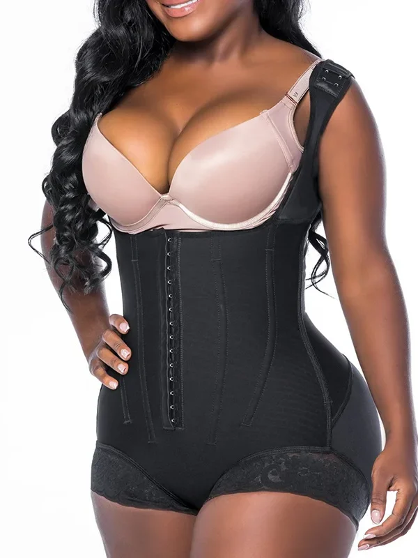 Open-Bust Zip-Front Mid-Thigh Shaping Bodysuit