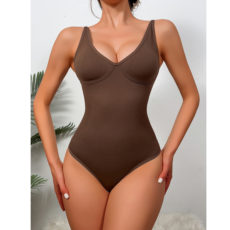 HKRXEC Seamless V-Neck Shaping Bodysuit Brief in Nude