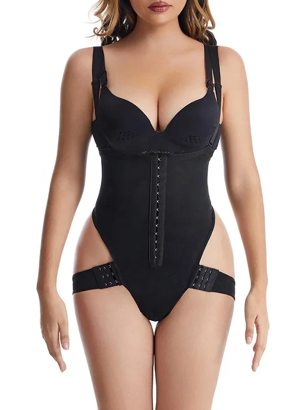 Open-Bust Zip-Front Shaping Bodysuit with Shorts