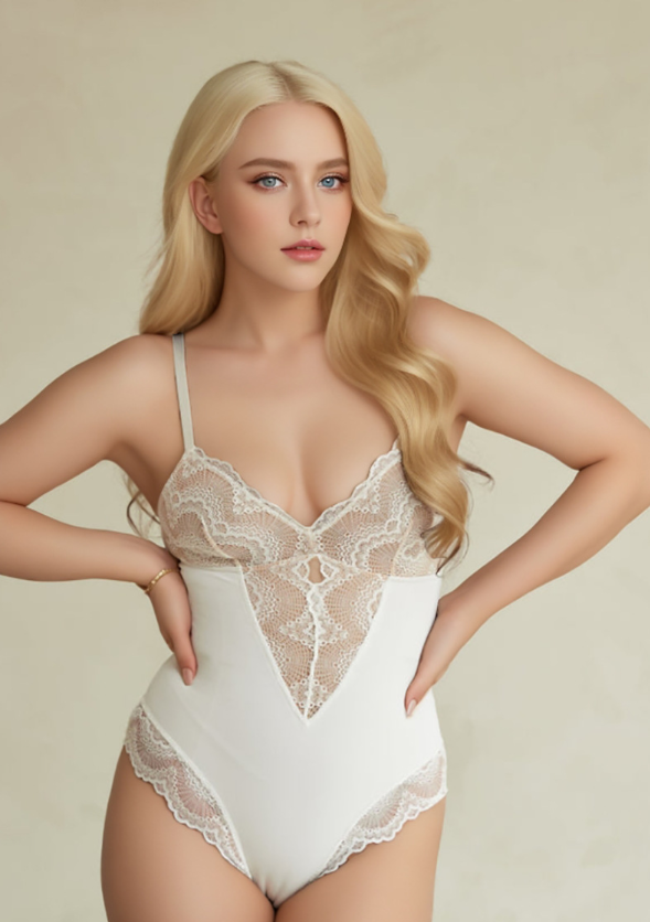 HKRXEC Lace Panel Shaping Bodysuit in Black